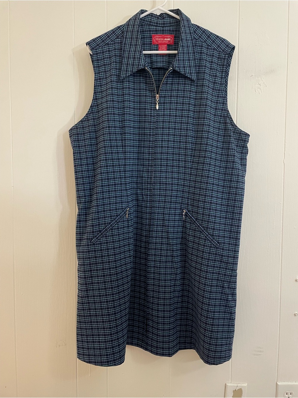 VTG 90s Zip-Front Plaid Dress in Navy size 18/20